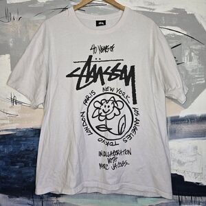 Stussy x Marc Jacobs Shirt Mens Large White 40 Years Anniversary Graphic World